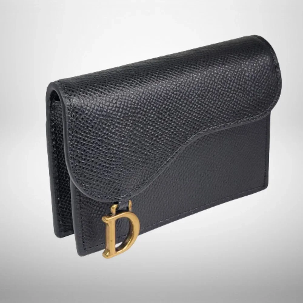 Dior Black Leather Saddle Flap Card Case